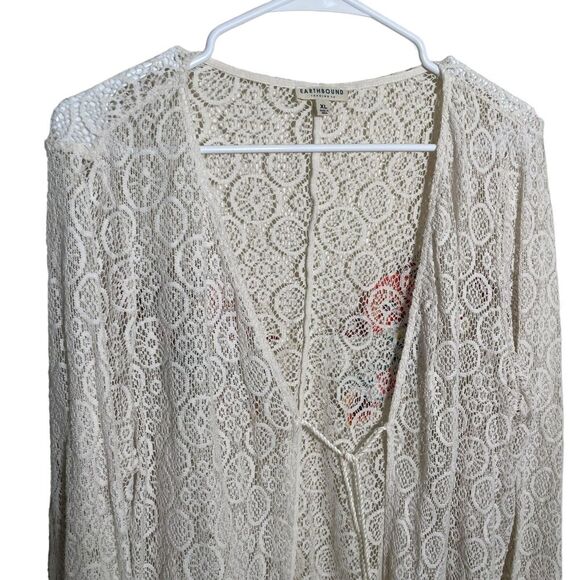 Earthbound Sweater Women's XL Ivory Cardigan Tie Fairy Cottagecore Embroidered - Picture 6 of 9